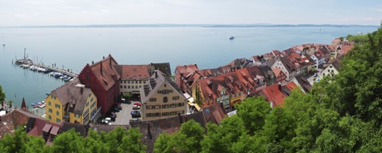 Panoramic view from the castle terrace of the lake and the lower town, Meersburg