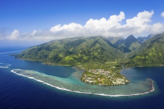 Aerial view of Tautira, Tahiti, French Polynesia, Oceania
