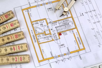 Building plan for a house. With compass and scale Austria