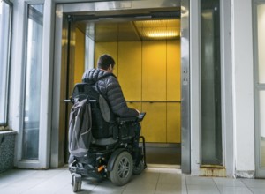 Handicapped male waiting for elevator