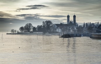 Lake Constance (Lake Constance) with Schlosskirche (church) of Friedrichshafen, Germany, Europe