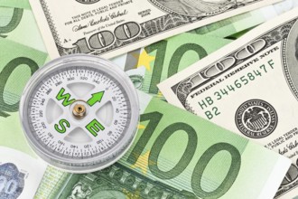 Dollar and euro banknotes. Symbol differences Euro Dollar Austria
