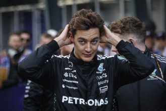 George Russell of Great Britain and Mercedes AMG Petronas F1 Team after finishing third at the