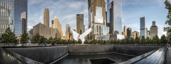 NEW YORK, USA, AUGUST 25, 2019: Iconic One World Trade Center memorial in downtown Manhattan, USA,