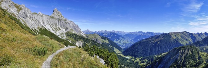 Path from Saulakof to Lüner Krinne with a view of the Zimba in Montafon