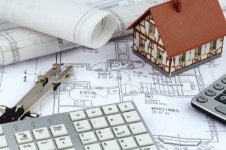 An architect's plan for the construction of a new home. Symbolic photo for financing and planning a