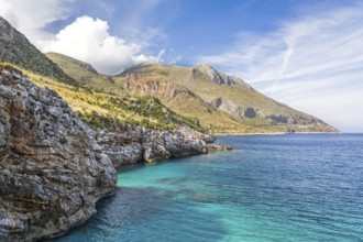 Beautiful hilly Mediterranean coastline with turquoise water