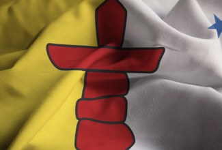 Closeup of Ruffled Nunavut Flag, Nunavut Flag Blowing in Wind