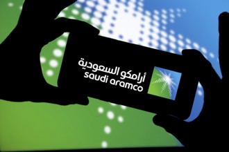 Saudi aramco logo on smartphone