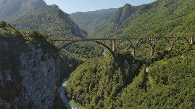 Aerial view on Djurdjevica arch bridge over the Tara River in northern Montenegro