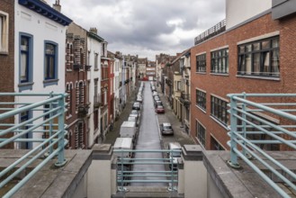 Schaerbeek, Belgium, 03 16 2018: architecture of a dead end residential street with traditional