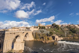 Toledo medieval bridge and cityscape, Spain, Europe