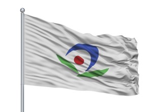 Akiruno City Flag On Flagpole, Country Japan, Tokyo Prefecture, Isolated On White Background