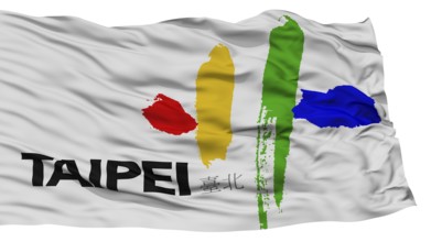 Isolated Taipei City Flag, Capital City of Republic of China, Waving on White Background, High