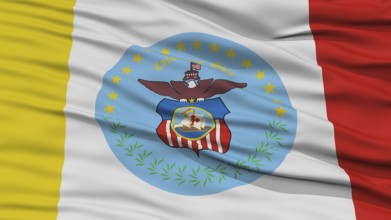 Closeup Columbus Flag, Capital of Ohio State, Flying in the Wind