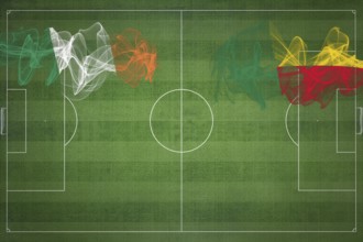 Ireland vs Benin Soccer Match, national colors, national flags, soccer field, football game,