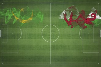Mauritania vs Wales Soccer Match, national colors, national flags, soccer field, football game,