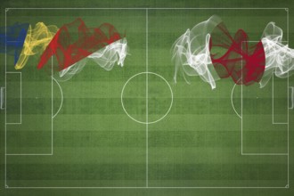 Seychelles vs Japan Soccer Match, national colors, national flags, soccer field, football game,