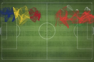 Romania vs Oman Soccer Match, national colors, national flags, soccer field, football game,