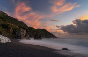 A view of the Marina di Maratea beach at sunset