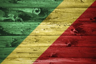 Republic of the Congo flag on wooden planks background wood flag