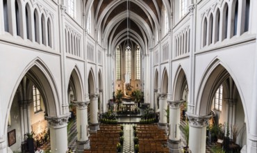 Gothic interior design of the Saint Peter Catholic chruch of Jette, Brussels, Belgium, June 2017,