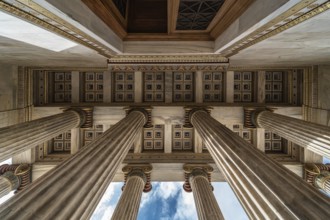 Athens Old Town, Attica, Greece, 12 28 2019 View over the pilars and ceiling at the entrance of the