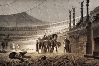 Gladiatorial Fights at the Colosseum, ancient Amphitheatre, Rome, Italy, Europe
