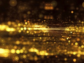 Golden fractal backdrop - blurred surface with bubbles bokeh and light effects. Abstract