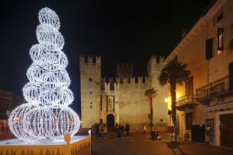 Scaligero Castle, Castello Scaligero by night, Sirmione, Lombardy Region, Province of Brescia, Lake