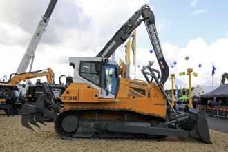 Hyvinkää, Finland. September 6, 2019. Liebherr 736 crawler tractor with blade and ripper displayed