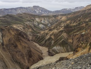 Rhyolite mountains, lava scree, Landmannalaugar, Fjallabak nature reserve, highlands, Iceland,
