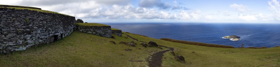 Easter Island, Rapa Nui. Ceremonial Orongo Villadge on Rano Kau volcano