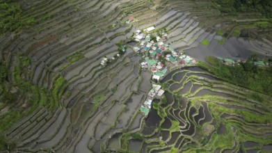 Aerial view of picturesque Batad Rice Terraces in Ifugao Province, Luzon Island, Philippines, Asia