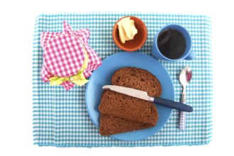 Breakfast with healthy brown bread butter and preserved jam
