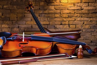 Interior of an old musical workshop with musical instruments and tools