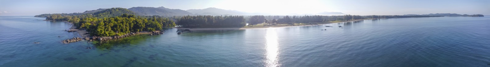 Khao Lak coast, beautiful panoramic view from the air on a sunny morning, Thailand, Asia