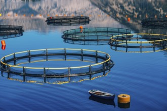 Fish farm in Montenegro. The farm for breeding and fish farming in the Bay of Kotor
