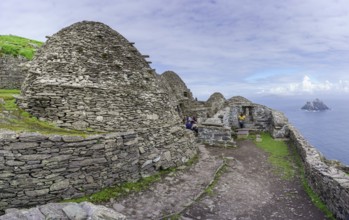 Clochans, stone cells. monastery at the top, Skellig Michael island, Mainistir Fhionáin (St.