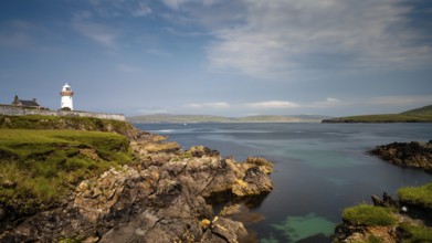 A view of the historic Broadhaven Lighthouse on the Mullet Peninsula in County Mayo in Ireland