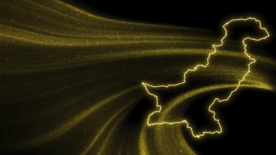 Map of Pakistan, Gold glitter map on dark background
