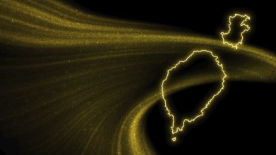 Map of Sao Tome and Principe, Gold glitter map on dark background