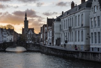 Bruges, West Flemish Region, Belgium, 11 15 2017: The Spiegelrei, the Royalbridge and the
