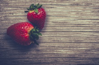 Fresh Organic Strawberries On A Rustic Wooden Table With Copy Space
