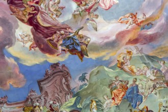 WIBLINGEN, BAVARIA, GERMANY, JUNE 08, 2022 : Rococo and baroque decors of the library in Wiblingen