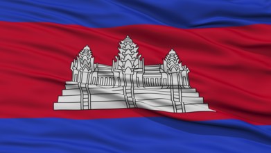 Closeup Cambodia Flag, Waving in the Wind, High Resolution