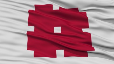 Closeup of Gifu City Flag, Capital of Japan Prefecture, Waving in the Wind, High Resolution