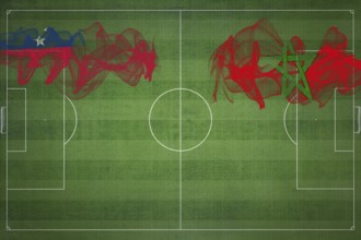 Samoa vs Morocco Soccer Match, national colors, national flags, soccer field, football game,