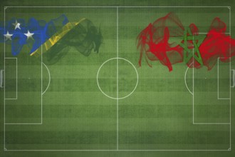Solomon Islands vs Morocco Soccer Match, national colors, national flags, soccer field, football