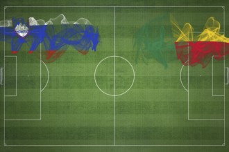 Slovenia vs Benin Soccer Match, national colors, national flags, soccer field, football game,